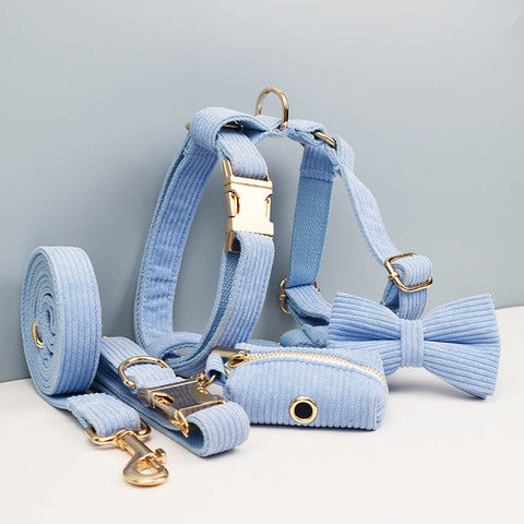 Luxury Sky Blue Corduroy 5 Piece Set for Dogs